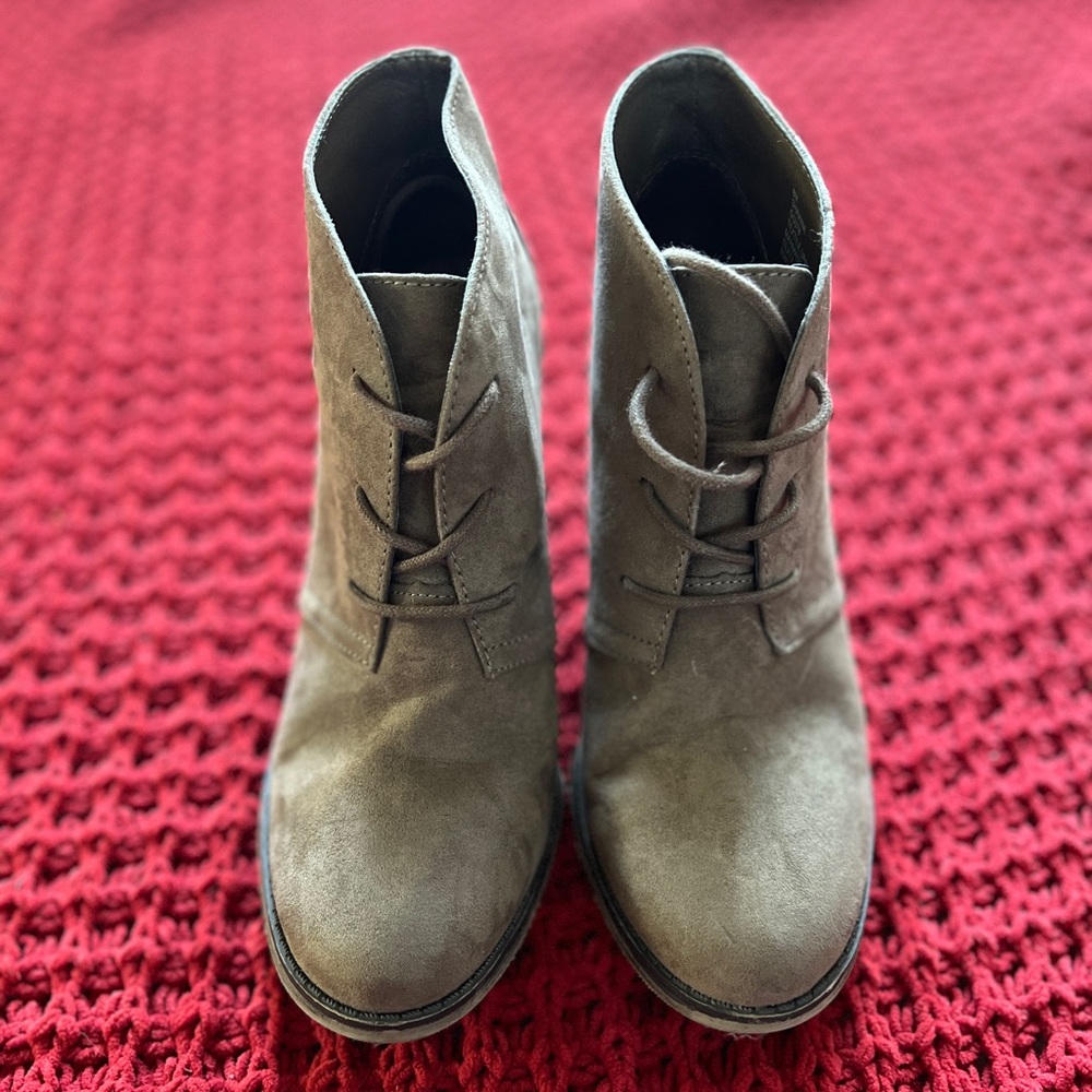 Brown tie up heel booties